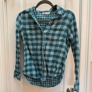 Riders by Lee Teal Plaid Button Down Shirt Size Small